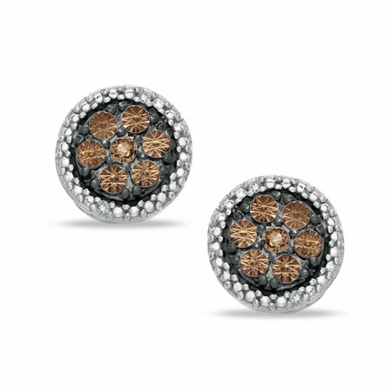 Main Image 1 of Champagne and White Diamond Accent Stud Earrings in Sterling Silver