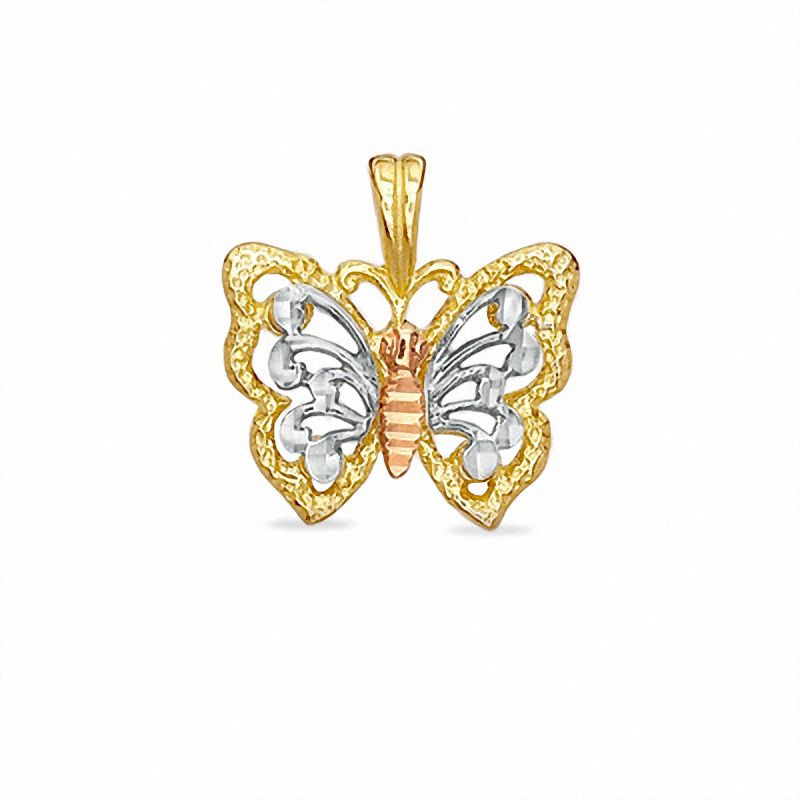 Main Image 1 of Tri-Tone Butterfly Charm in Sterling Silver and 14K Gold Plate