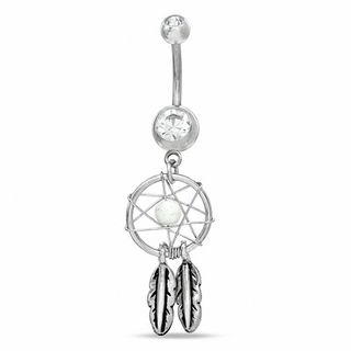 014 Gauge Dream Catcher Dangle Belly Button Ring with Crystals in Stainless Steel