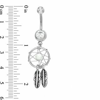 014 Gauge Dream Catcher Dangle Belly Button Ring with Crystals in Stainless Steel