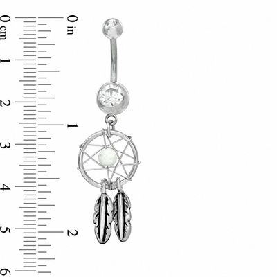 014 Gauge Dream Catcher Dangle Belly Button Ring with Crystals in Stainless Steel