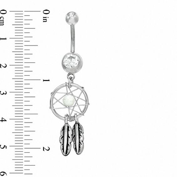 014 Gauge Dream Catcher Dangle Belly Button Ring with Crystals in Stainless Steel