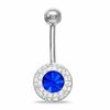 014 Gauge Belly Button Ring with Blue and White Crystals in Stainless Steel