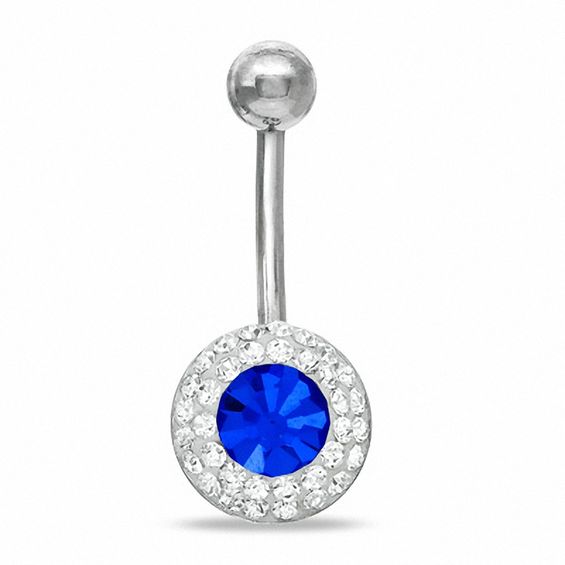 014 Gauge Belly Button Ring with Blue and White Crystals in Stainless Steel