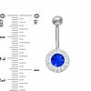 014 Gauge Belly Button Ring with Blue and White Crystals in Stainless Steel