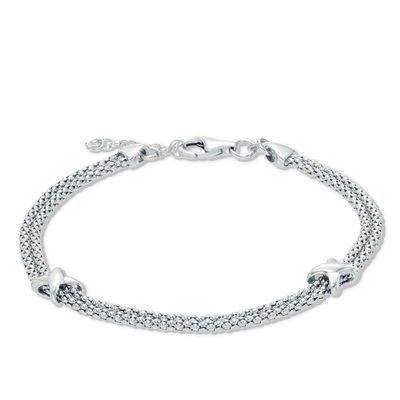 Popcorn with "X" Chain Bracelet in Sterling Silver - 7.5"