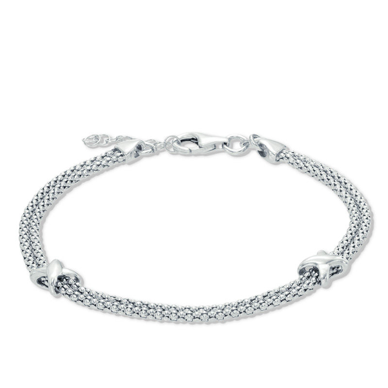 Main Image 1 of Popcorn with "X" Chain Bracelet in Sterling Silver - 7.5"