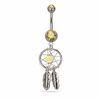 Thumbnail Image 1 of 014 Gauge Dream Catcher Dangle Belly Button Ring with Yellow Crystals in Stainless Steel