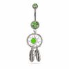Thumbnail Image 1 of 014 Gauge Dream Catcher Dangle Belly Button Ring with Green Crystals in Stainless Steel