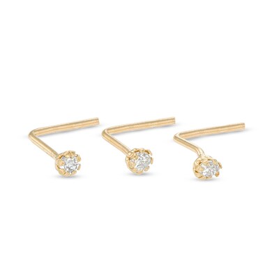 14K Gold CZ Nose Stud Set - 24G 3/16"