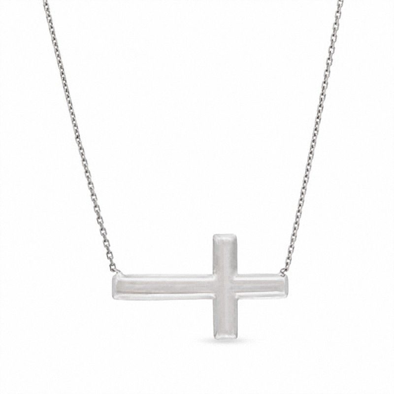 Main Image 1 of Adjustable Sideways Cross Necklace in Sterling Silver