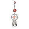 Thumbnail Image 1 of 014 Gauge Dream Catcher Dangle Belly Button Ring with Orange Crystals in Stainless Steel