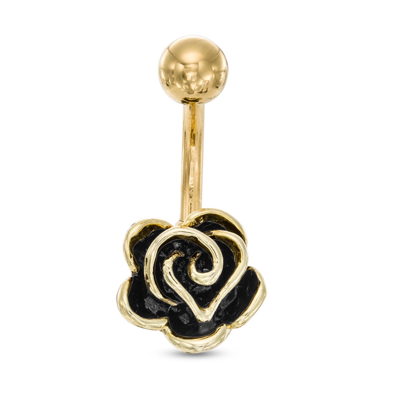 Yellow Ion Plated Rose Belly Button Ring - 14G