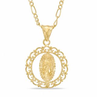 Our Lady of Guadalupe Pendant in Brass with 14K Gold Plate - 24"
