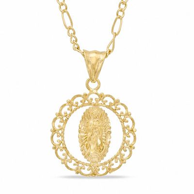 Our Lady of Guadalupe Pendant in Brass with 14K Gold Plate - 24"