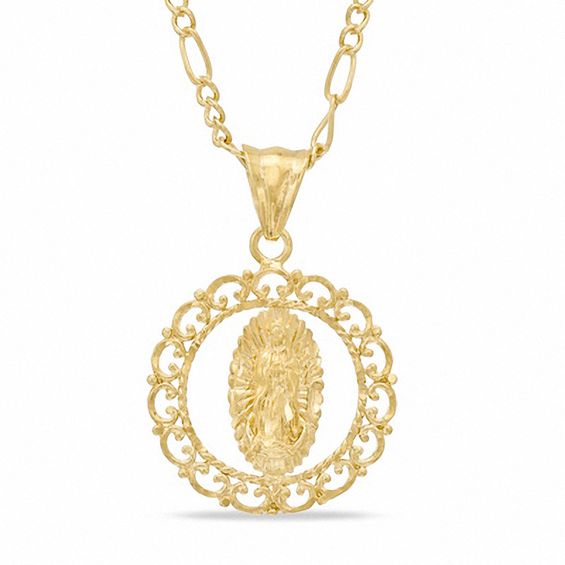 Our Lady of Guadalupe Pendant in Brass with 14K Gold Plate - 24"