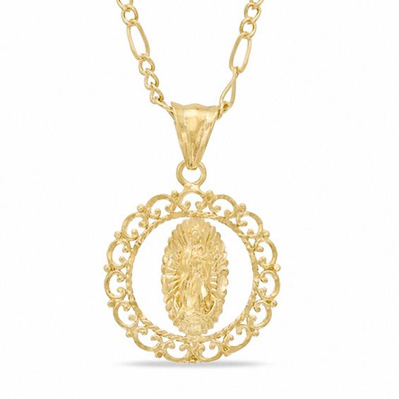 Our Lady of Guadalupe Pendant in Brass with 14K Gold Plate - 24"