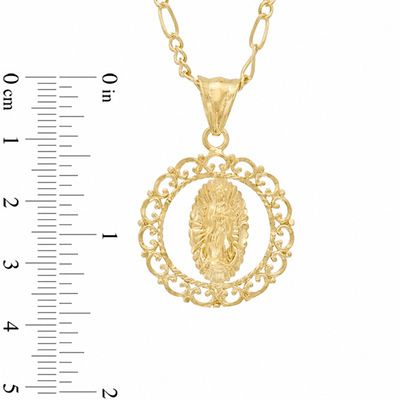 Our Lady of Guadalupe Pendant in Brass with 14K Gold Plate - 24"