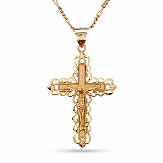 Crucifix Pendant in Brass with 14K Gold Plate - 24"