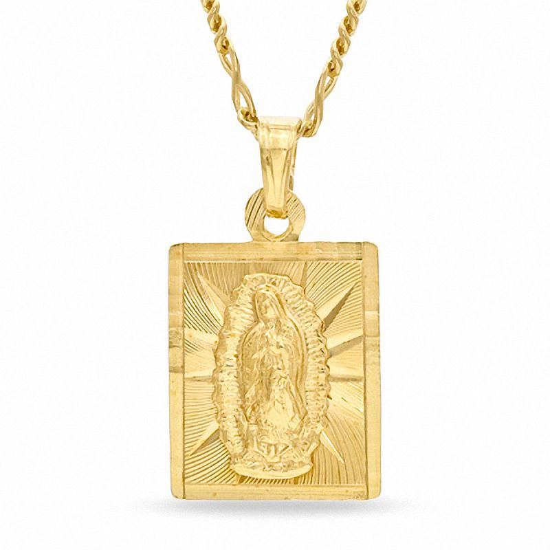 Main Image 1 of Our Lady of Guadalupe Rectangular Pendant in Brass with 14K Gold Plate - 24"