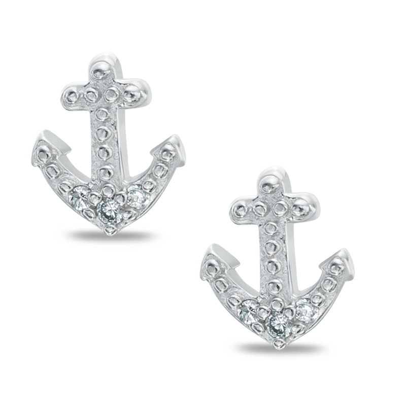 Child's Cubic Zirconia Anchor Stud Earrings in Sterling Silver