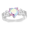 Thumbnail Image 1 of 8mm Heart-Shaped Iridescent Pink Cubic Zirconia Alternating Hearts Ring in Sterling Silver - Size 7
