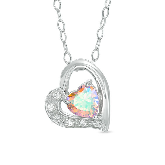6mm Iridescent Pink Heart-Shaped Cubic Zirconia Pendant in Sterling Silver