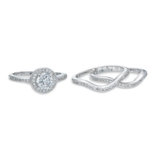 6mm Cubic Zirconia Three Piece Bridal Set in Sterling Silver - Size 7
