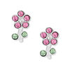 Thumbnail Image 1 of Child's Pink, Green and White Crystal Flower Stud Earrings in Sterling Silver