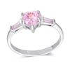 6mm Heart-Shaped Pink Cubic Zirconia Three Stone Ring in Sterling Silver - Size 6