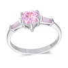 Thumbnail Image 0 of 6mm Heart-Shaped Pink Cubic Zirconia Three Stone Ring in Sterling Silver - Size 6