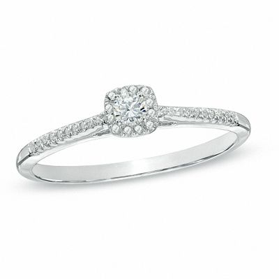 1/6 CT. T.W. Diamond Square Frame Promise Ring in Sterling Silver - Size 7