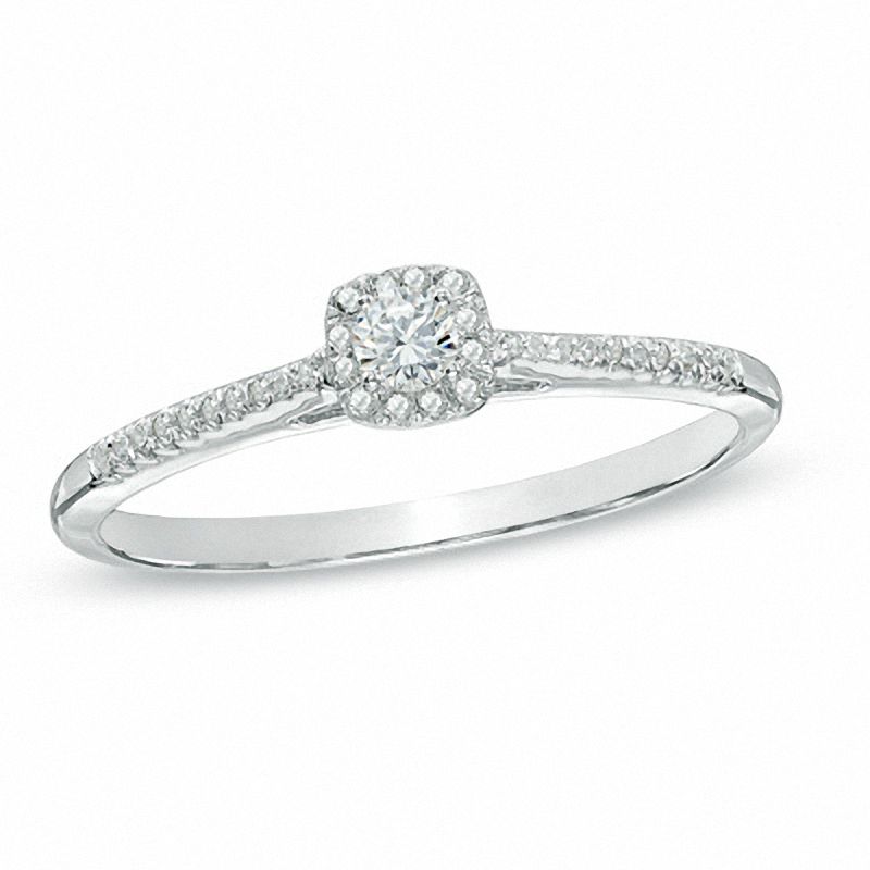 1/6 CT. T.W. Diamond Square Frame Promise Ring in Sterling Silver - Size 7
