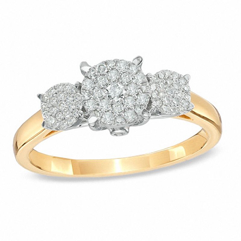 1/3 CT. T.W. Composite Diamond Three Stone Ring in Sterling Silver and 10K Gold Plate - Size 7