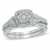 Thumbnail Image 0 of 1/3 CT. T.W. Composite Diamond Cushion Frame Bridal Set in Sterling Silver - Size 7