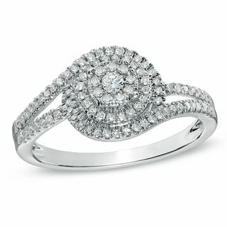1/3 CT. T.W. Composite Diamond Swirl Engagement Ring in Sterling Silver - Size 7