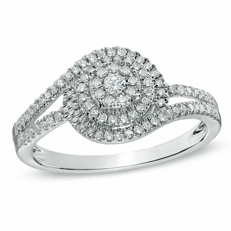 Main Image 1 of 1/3 CT. T.W. Composite Diamond Swirl Engagement Ring in Sterling Silver - Size 7