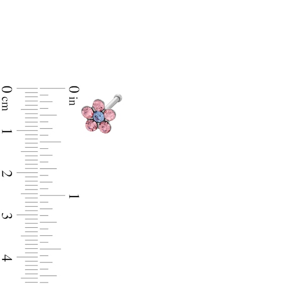 Semi-Solid Stainless Steel Crystal Multi-Color Flower Nose Stud Set - 22G