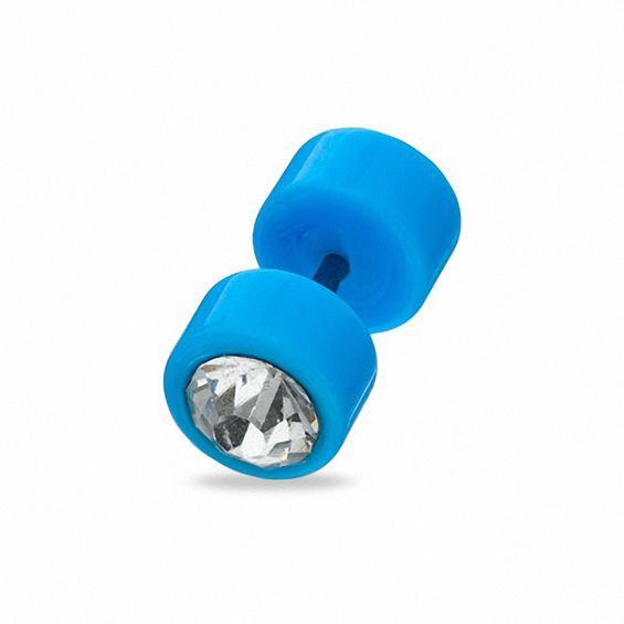 Fake 016 Gauge Light Blue Acrylic Plugs with Crystal in Stainless Steel
