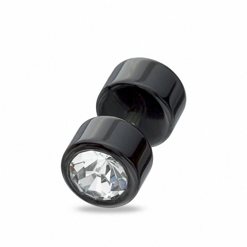 Main Image 1 of Fake 016 Gauge Black Acrylic Plugs with Crystal in Stainless Steel