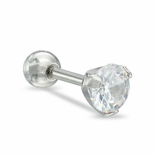 016 Gauge Barbell with Cubic Zirconia in Stainless Steel