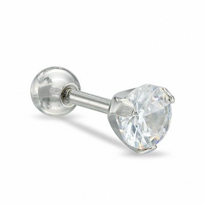 016 Gauge Barbell with Cubic Zirconia in Stainless Steel