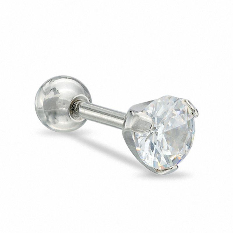 Main Image 1 of 016 Gauge Barbell with Cubic Zirconia in Stainless Steel
