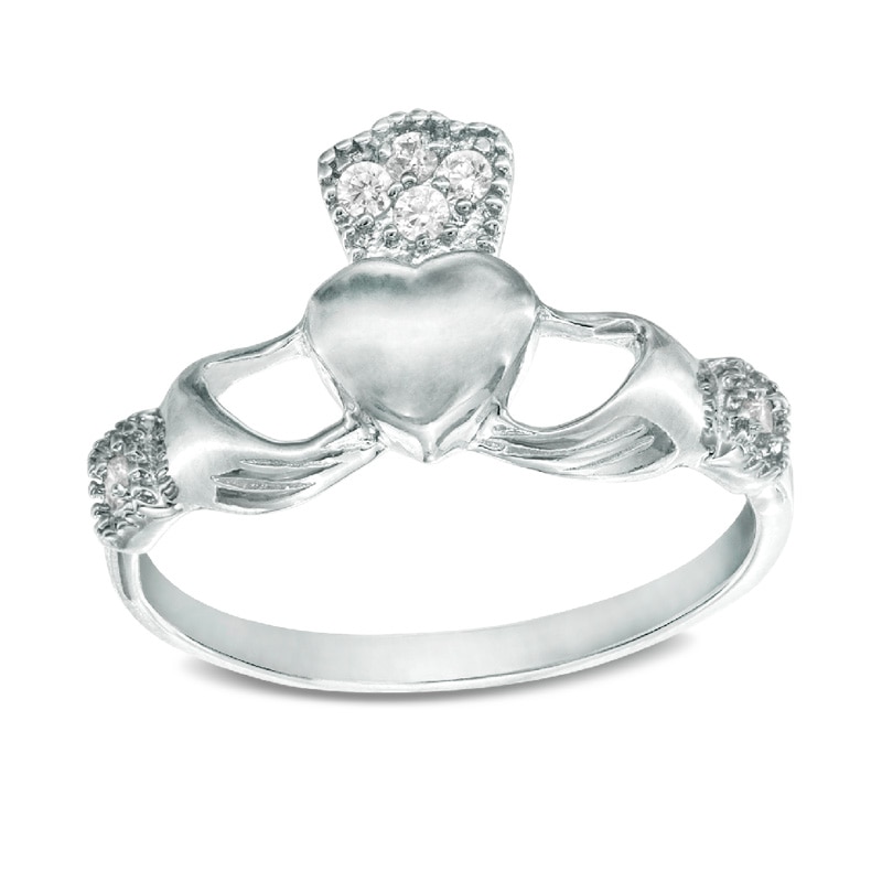 Cubic Zirconia Claddagh Ring in Sterling Silver - Size 8
