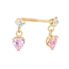 Child's Pink Heart-Shaped and Round White Cubic Zirconia Drop Earrings in 10K Gold