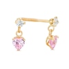 Thumbnail Image 1 of Child's Pink Heart-Shaped and Round White Cubic Zirconia Drop Earrings in 10K Gold