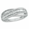 3/8 CT. T.W. Baguette and Round Diamond Criss-Cross Anniversary Band in Sterling Silver - Size 7