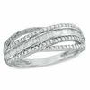 Thumbnail Image 0 of 3/8 CT. T.W. Baguette and Round Diamond Criss-Cross Anniversary Band in Sterling Silver - Size 7