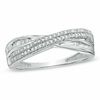 Thumbnail Image 1 of 1/5 CT. T.W. Baguette and Round Diamond Criss-Cross Anniversary Band in Sterling Silver - Size 7