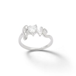 5mm Heart-Shaped Cubic Zirconia &quot;love&quot; Ring in Sterling Silver - Size 7